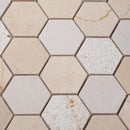 Beige 12x12 Polished Etched Hexagon Crema Marfil Marble Mosaic Tile (5 pack, 4.92 sq ft/case)