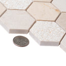 Beige 12x12 Polished Etched Hexagon Crema Marfil Marble Mosaic Tile (5 pack, 4.92 sq ft/case)