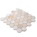 Beige 12x12 Polished Etched Hexagon Crema Marfil Marble Mosaic Tile (5 pack, 4.92 sq ft/case)