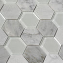White 12x12 Polished Etched Hexagon Bianco Carrara Glass Marble Mosaic Tile (5 pack, 4.92 sq ft/case)