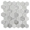 White 12x12 Polished Etched Hexagon Bianco Carrara Glass Marble Mosaic Tile (5 pack, 4.92 sq ft/case)