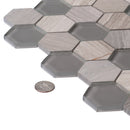 Gray 12x12 Polished Etched Hexagon Glass Marble Mosaic Tile (5 pack, 4.92 sq ft/case) - Sample