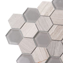 Wooden Grey Glass 12x12 Polished Etched Hexagon Marble Mosaic Tile (5 pack, 4.92 sq ft/case)