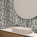 Wooden Grey Glass 12x12 Polished Etched Hexagon Marble Mosaic Tile (5 pack, 4.92 sq ft/case)