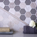 Wooden Grey Glass 12x12 Polished Etched Hexagon Marble Mosaic Tile (5 pack, 4.92 sq ft/case)