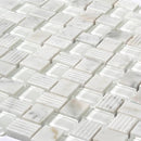 White 12x12 Polished Etched Brick Bianco Carrara Glass Marble Mosaic Tile (5 pack, 4.83 sq ft/case) by Apollo Tile