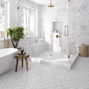 White 12x12 Polished Etched Brick Bianco Carrara Glass Marble Mosaic Tile (5 pack, 4.83 sq ft/case) by Apollo Tile