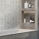 Gray White 13x13 Polished Etched Herringbone Bianco Carrara Marble Mosaic Tile (5 pack, 6.09 sq ft/case)