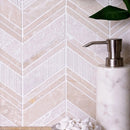 Beige 13x13 Polished Etched Herringbone Crema Marfil Marble Mosaic Tile (5 pack, 6.09 sq ft/case)
