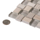 Wooden Grey Glass 12x12 Polished Etched Brick Marble Mosaic Tile (5 pack, 4.83 sq ft/case)