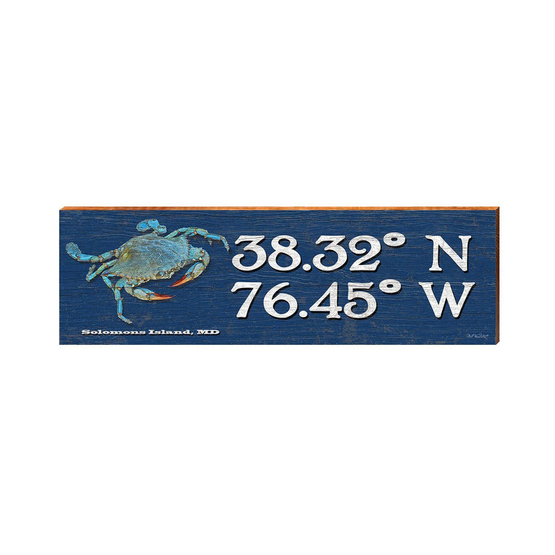 Solomons Island, MD Blue Crab Navy Latitude Longitude | Wall Art Print on Real Wood