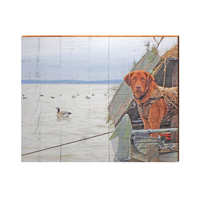 Dog & Geese | Wall Art Print on Real Wood