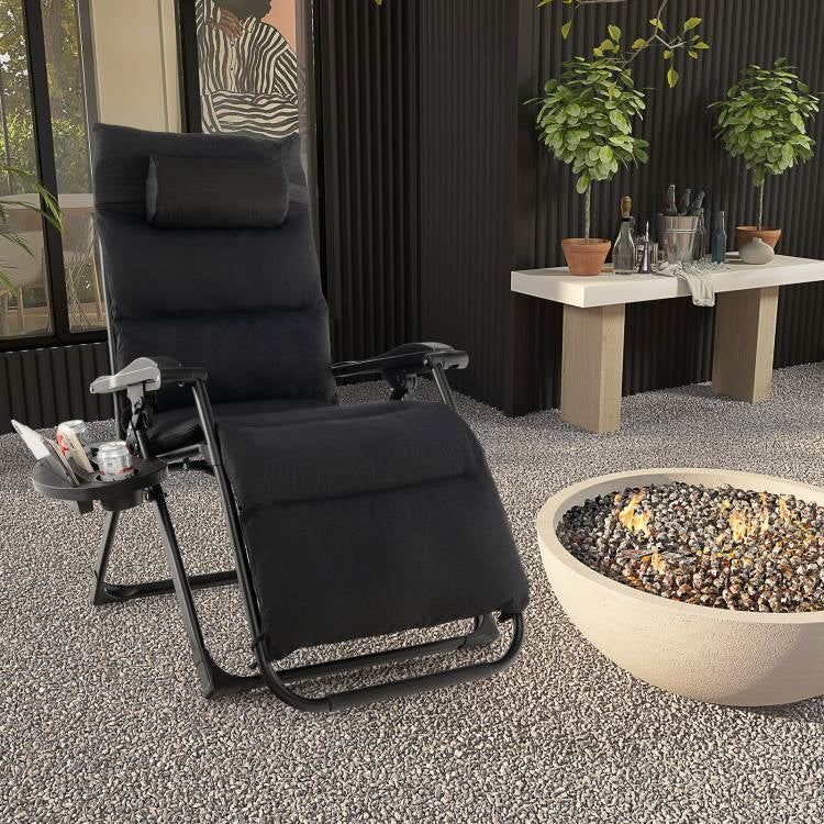 Black Zero Gravity Adjustable Lounge Chair Removable Cushion Cup Holder Tray, photo 2 of 5