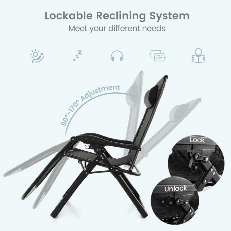 Black Zero Gravity Adjustable Lounge Chair Removable Cushion Cup Holder Tray, photo 4 of 5