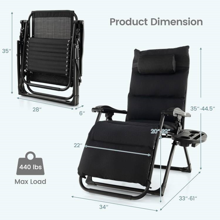 Black Zero Gravity Adjustable Lounge Chair Removable Cushion Cup Holder Tray, photo 5 of 5