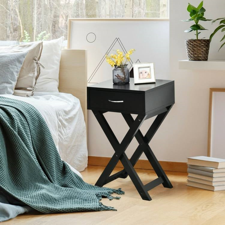 X-Shape 1 Drawer Nightstand End Side Table Storage in Black, photo 3 of 4