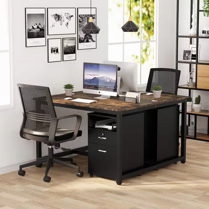 Black Rolling 2-Drawer Mobile File Cabinet Printer Stand Office Cart on Wheels, photo 3 of 4