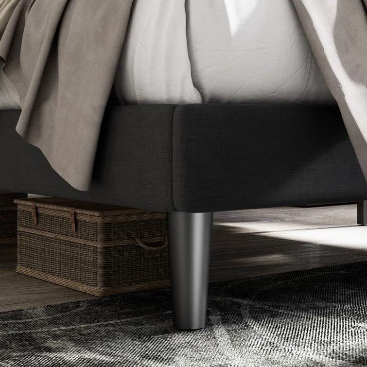Full size Black Linen Upholstered Platform Bed with Button-Tufted Headboard, photo 3 of 5