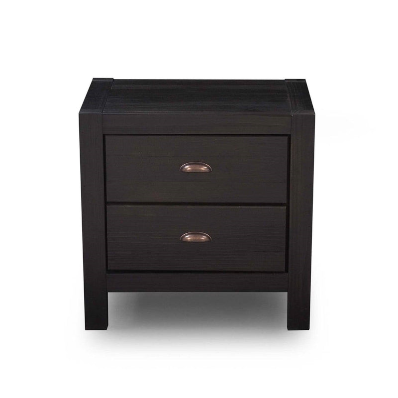 Farmhouse Style Solid Pine Wood 2-Drawer Nightstand Bedside Table in Black, photo 3 of 5
