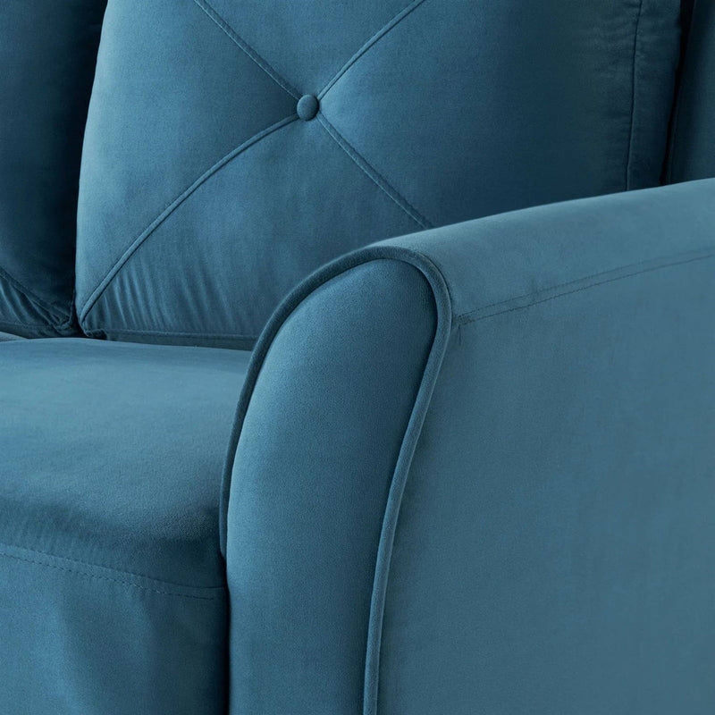 Modern Upholstered Loveseat Sofa in Blue Microfiber with Button Tufted Cushions, photo 3 of 4
