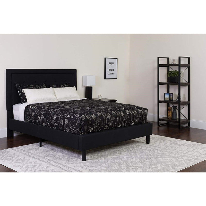 Full size Black Fabric Upholstered Platform Bed Frame with Headboard, photo 3 of 3