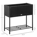 Black Modern PE Rattan Wicker Raised Garden Bed Elevated Planter Box