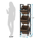 Black Industrial Farmhouse 3 Bin 36 Bottle Wine Rack Storage Display Shelf
