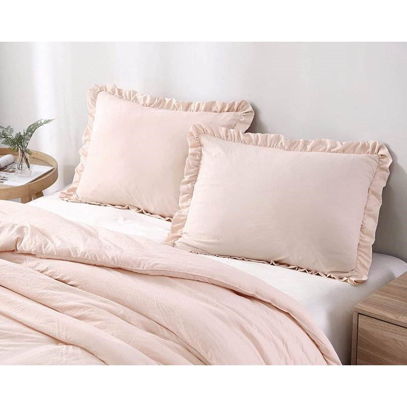 King Oversized Pink Ruffled Edge Microfiber Comforter Set, photo 3 of 4