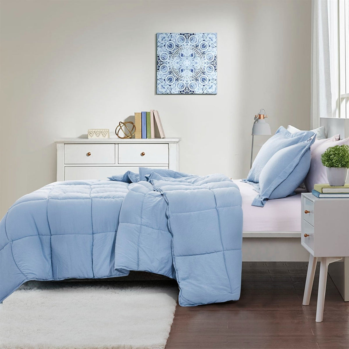 King Size Blue 3 Piece Microfiber Reversible Comforter Set, photo 2 of 4