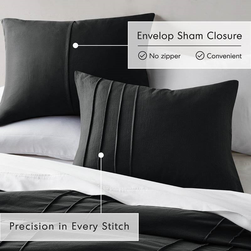 Twin/Twin XL Pre-Washed Pleated Microfiber Comforter Set in Black, photo 3 of 5