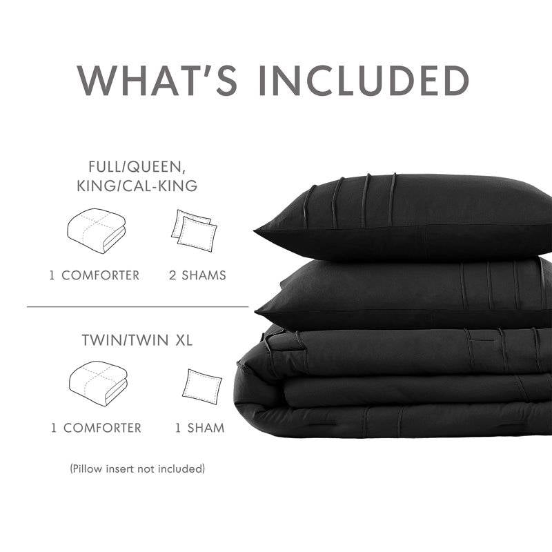Twin/Twin XL Pre-Washed Pleated Microfiber Comforter Set in Black, photo 5 of 5