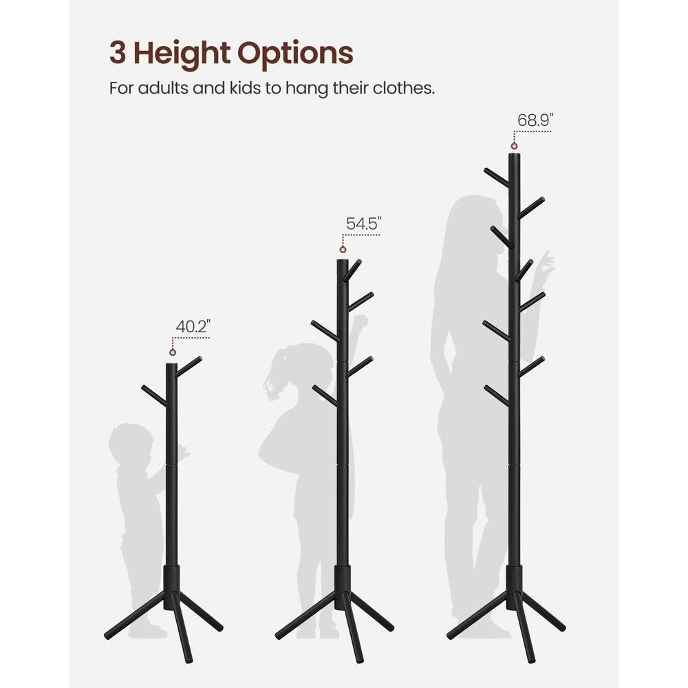 Modern Solid Wood Coat Rack in Black Finish with 8 Hanging Hooks, photo 3 of 5