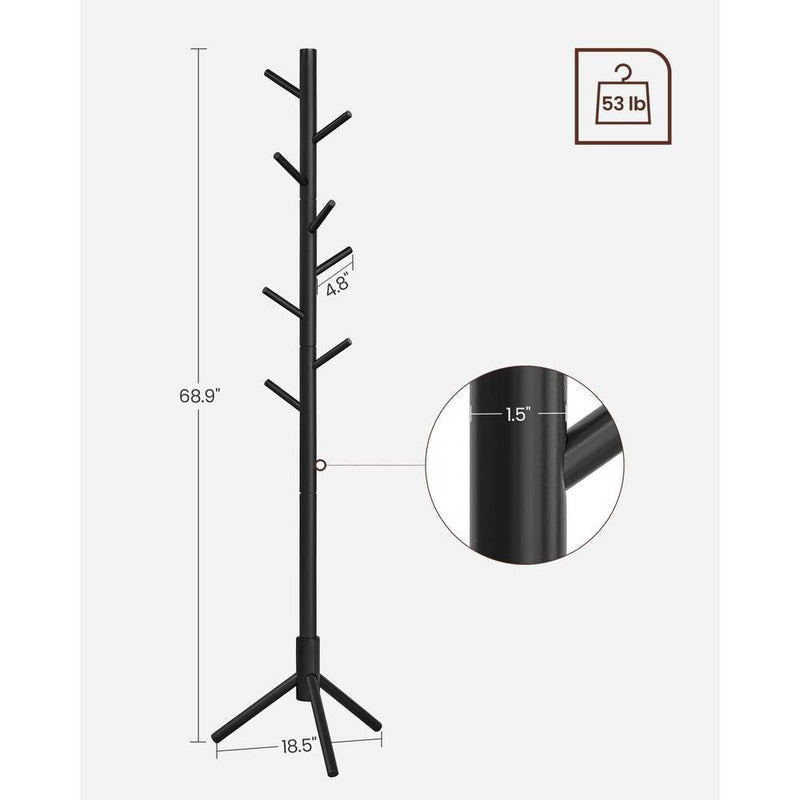 Modern Solid Wood Coat Rack in Black Finish with 8 Hanging Hooks, photo 5 of 5