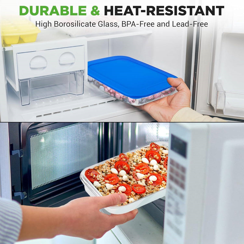 Set of 4 - Rectangular Oven Safe Glass Bakeware Set with Blue Plastic Lids, photo 3 of 5