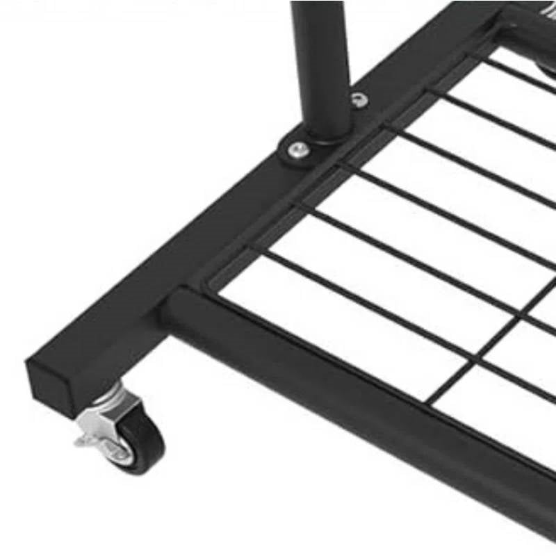 Black Modern Garment Rack Clothes Hanging Rod with Lockable Wheels, photo 3 of 4