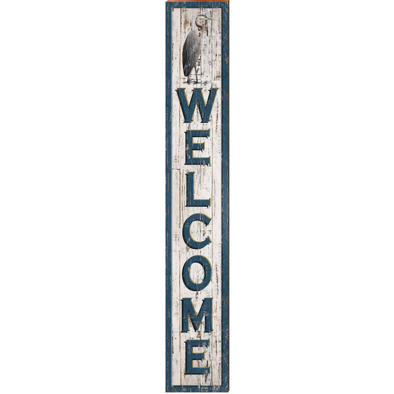 Welcome with Heron Wooden Sign | Wall Art Print on Real Wood