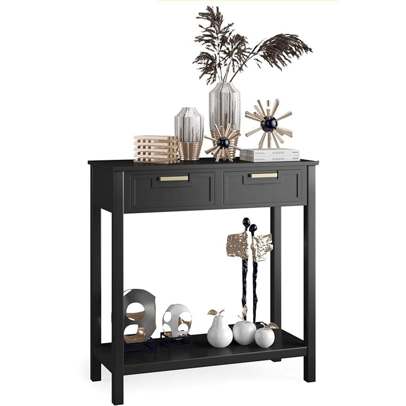 Modern Entryway Accent 2 Drawer Sofa Side Table Black, photo 2 of 3