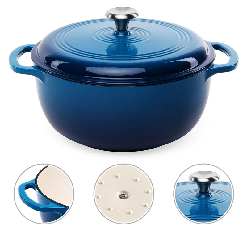 6 Quart Large Blue Enamel Cast-Iron Dutch Oven Kitchen Cookware, photo 2 of 4