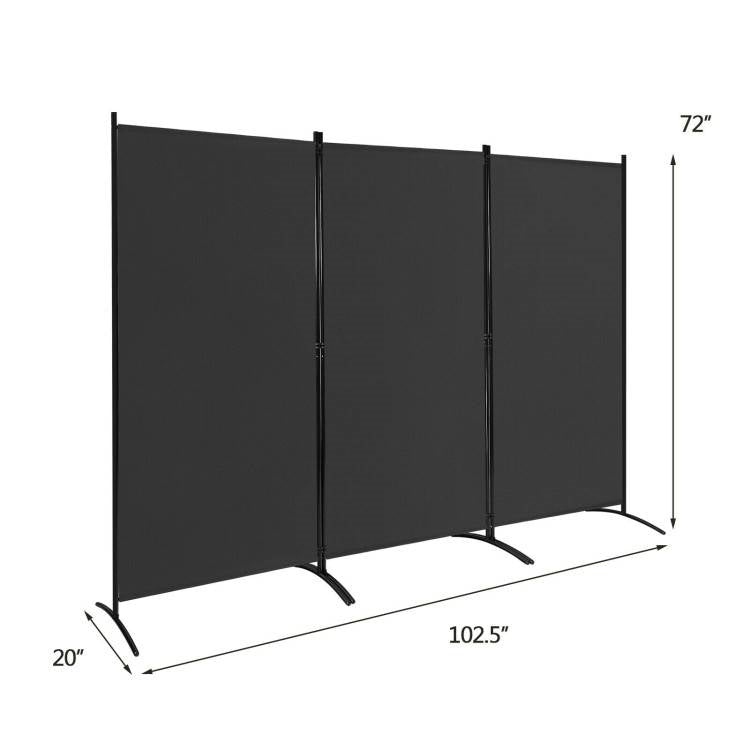 6-Ft Black 3-Panel Room Divider Screen with Steel Base and Heavy Duty Hinges, photo 5 of 5