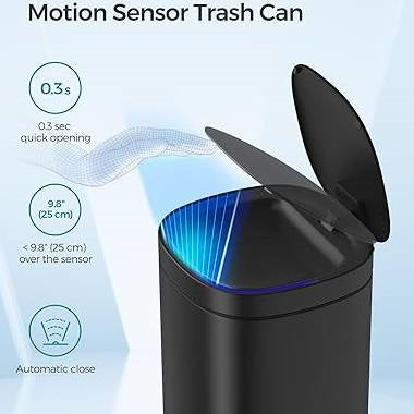 Black Motion Sensor Stainless Steel 13 gallon Trash Can with Ozone Button, photo 3 of 3