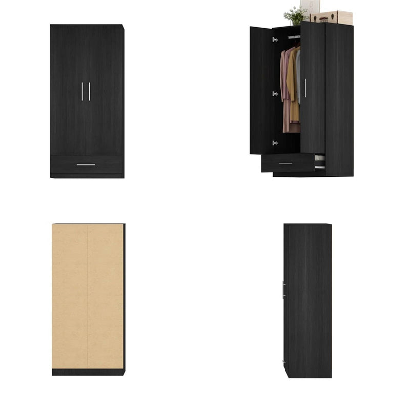 Modern Armoire Wardrobe Closet Cabinet with Storage Drawer in Black Wood Finish, photo 4 of 5