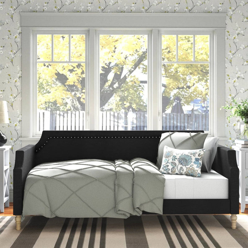 Twin size Black Polyester Fabric Upholstered Daybed with Nailhead Trim, photo 4 of 5
