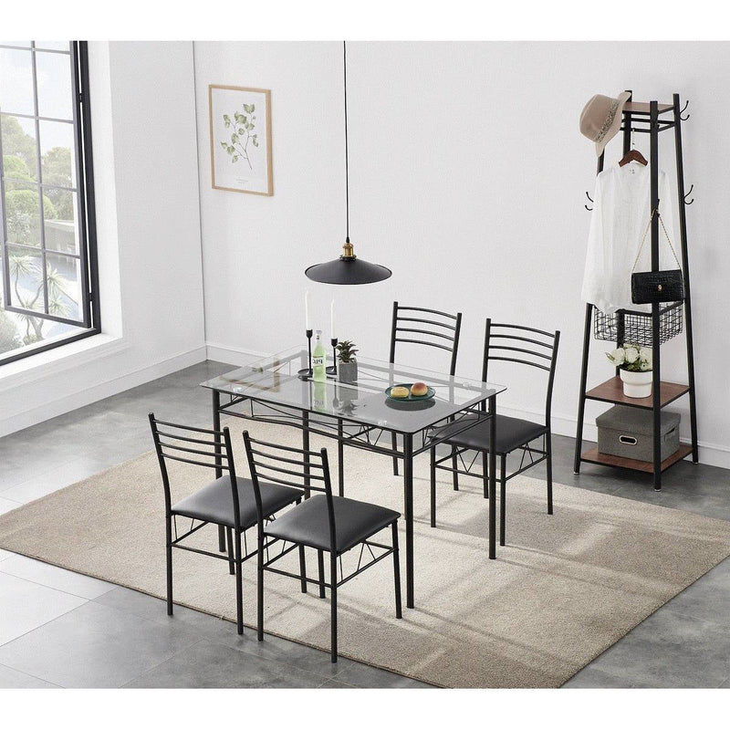 Black 5-Piece Dining Set with Rectangular Glass-Top Table and 4 Chairs, photo 3 of 5