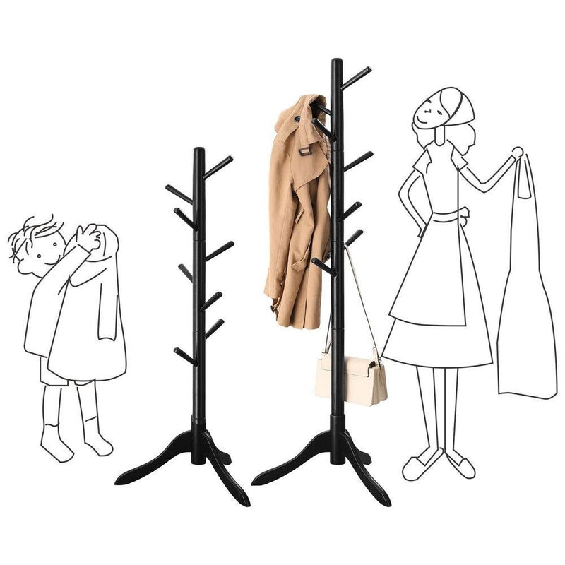 Space Saving Solid Wood Modern Coat Rack in Black Finish, photo 3 of 5