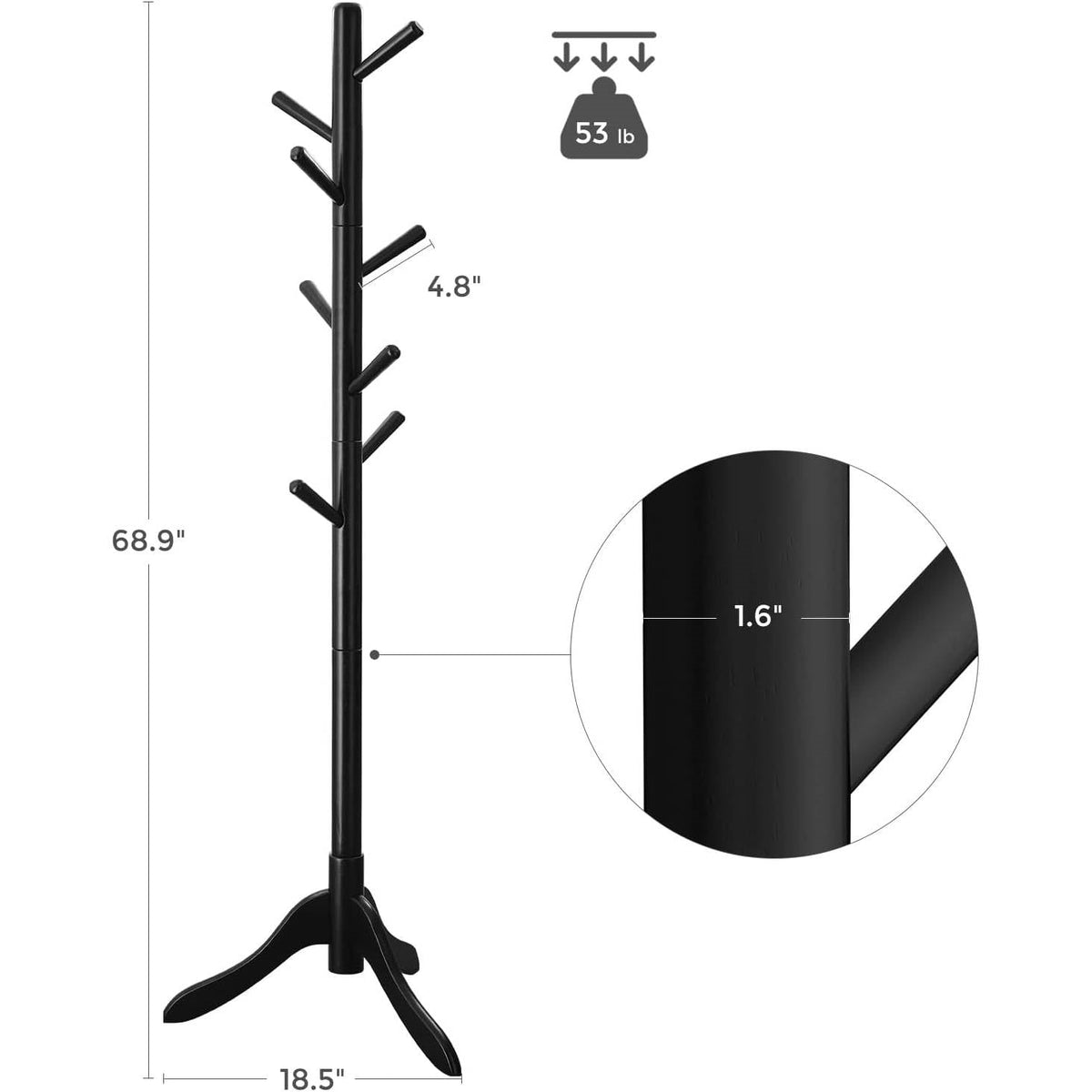 Space Saving Solid Wood Modern Coat Rack in Black Finish, photo 5 of 5