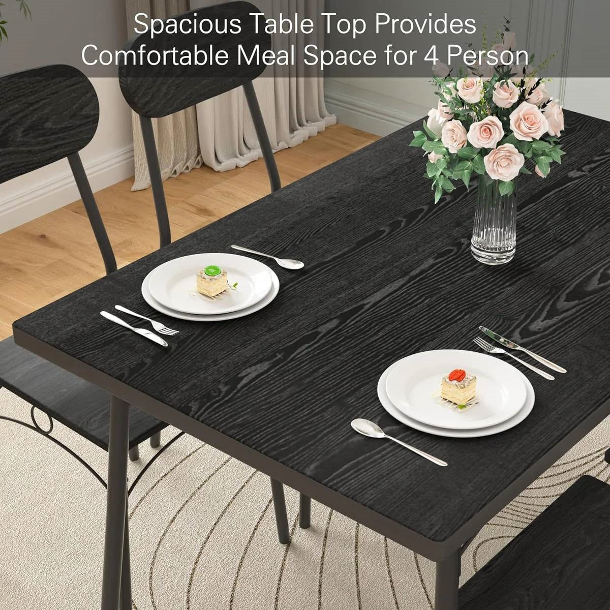 Modern 5-Piece Dining Set with Black Wood-Top Table and 4 Chairs, photo 3 of 5
