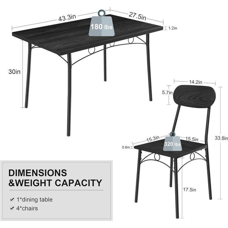 Modern 5-Piece Dining Set with Black Wood-Top Table and 4 Chairs, photo 5 of 5