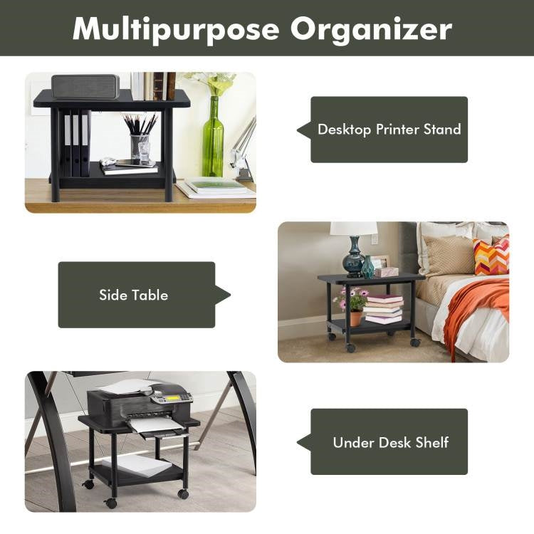 Black Multipurpose 2-Tiered Mobile Wheeled Printer Cart Stand, photo 2 of 3