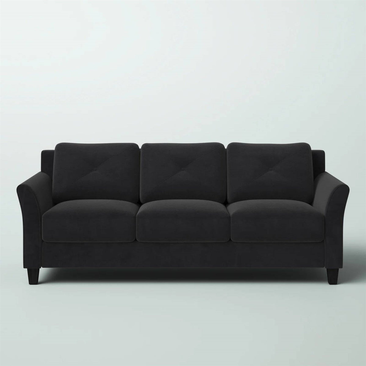Modern 3-Seater Black Microfiber Upholstered Sofa, photo 3 of 5