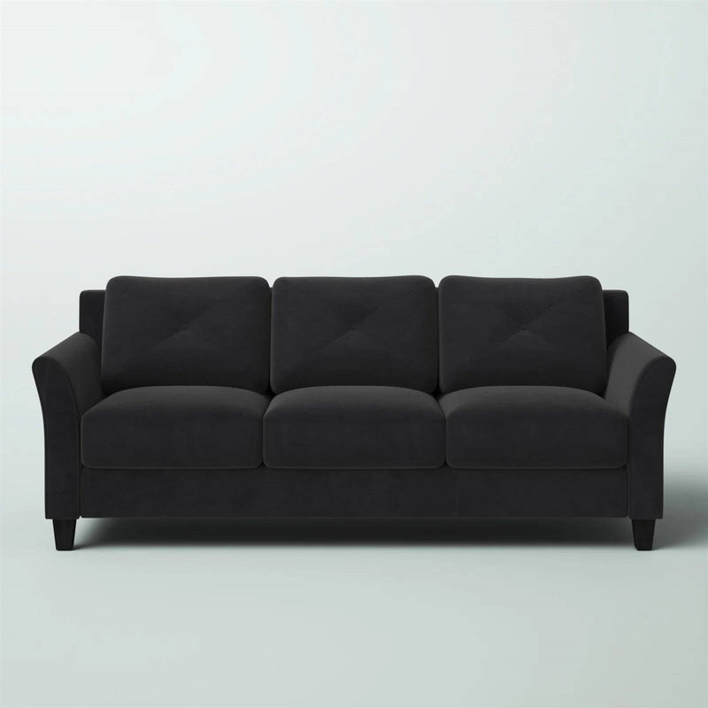 Modern 3-Seater Black Microfiber Upholstered Sofa, photo 3 of 5